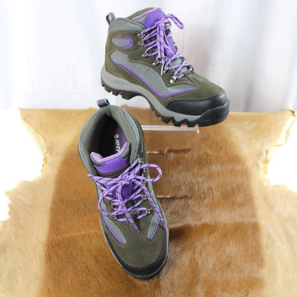 Hi-Tec Shoes - Hi-Tec Skamania Leather Charcoal Gray & Violet Waterproof Hiking Boot, Size 9.5